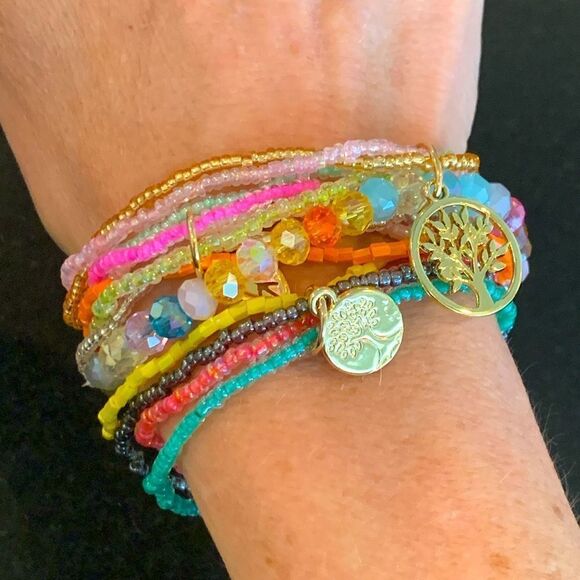 Dreamy Set of Beach Bracelets with Glass Beads & Gold Charms Friendship Anklet - Picture 1 of 9